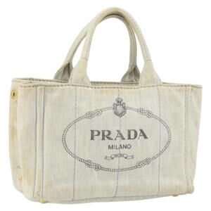 PRADA Canapa PM Hand Bag Canvas Beige Gold Auth gh1549